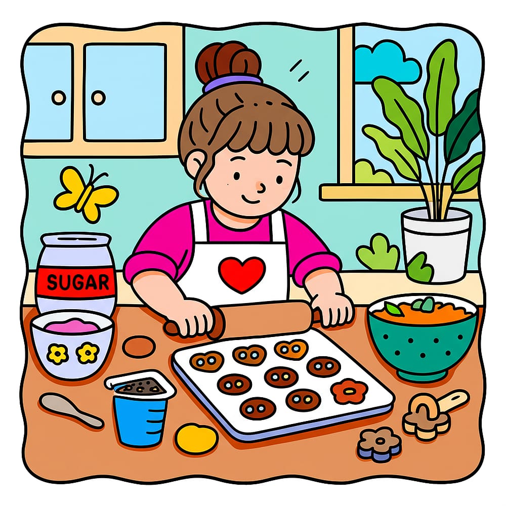 Little Baker's Cookie Day Coloring Page colored version