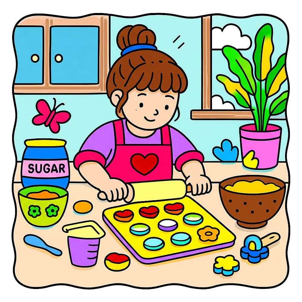Little Baker's Cookie Delight Coloring Page colored version
