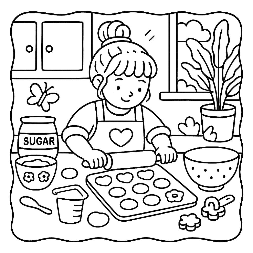 Little Baker's Cookie Delight Coloring Page coloring page