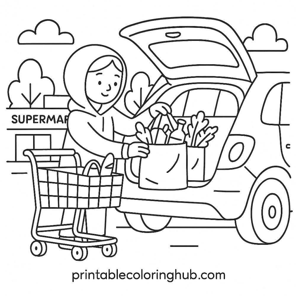 Loading Up the Groceries Coloring Page coloring page
