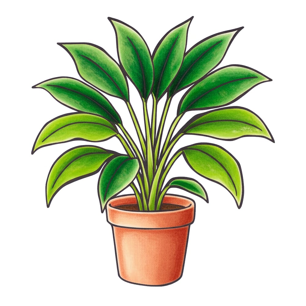 Lush Potted Plant Coloring Page colored version
