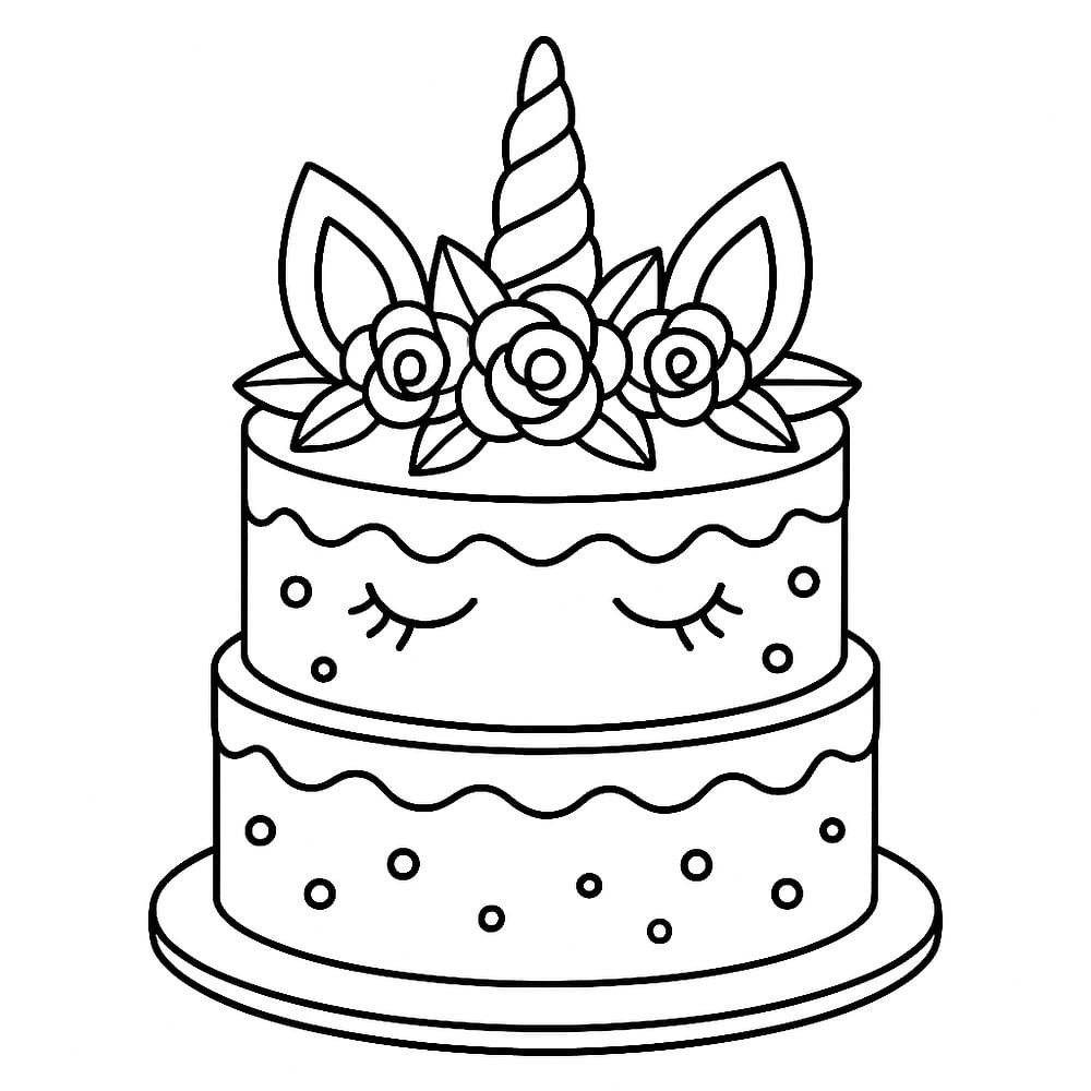 Magical Unicorn Cake Coloring Page coloring page