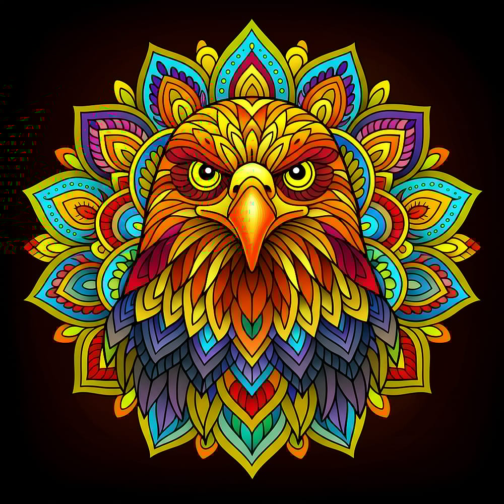 Majestic Eagle Mandala Coloring Page colored version