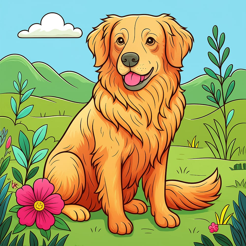 Majestic Golden Retriever Coloring Page colored version