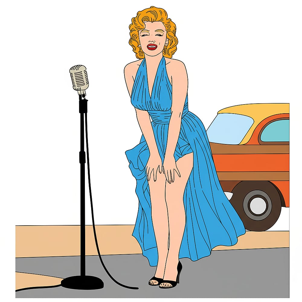 Iconic Marilyn Monroe Singing Star Coloring Page colored version