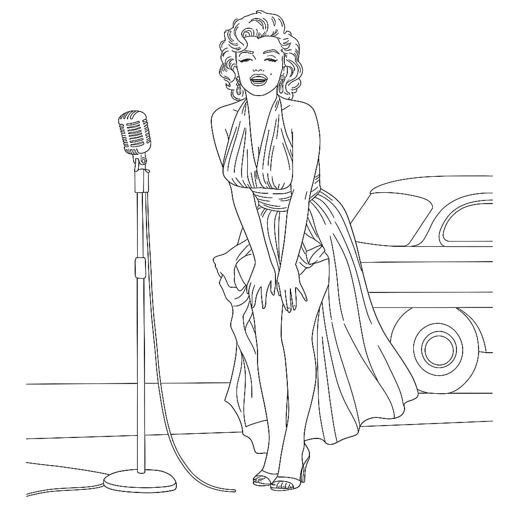 Iconic Marilyn Monroe Singing Star Coloring Page coloring page