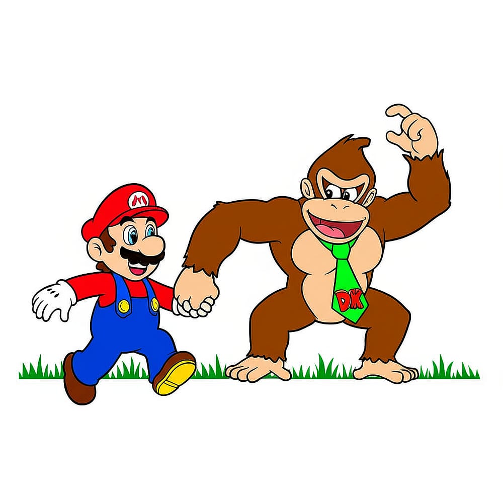 Mario and Donkey Kong Adventure Coloring Page colored version