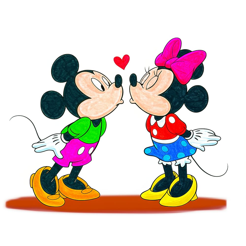 Mickey and Minnie Sweet Kiss Coloring Page colored version
