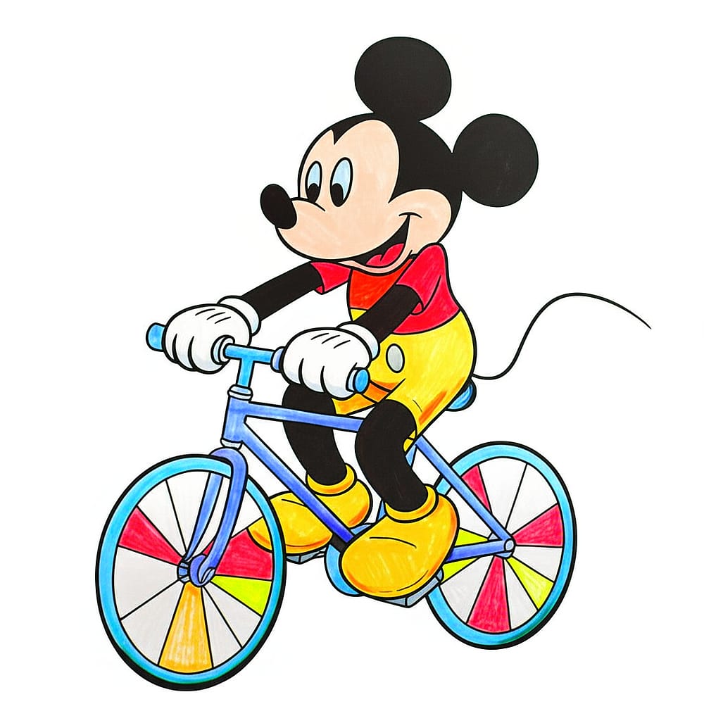 Mickey Mouse Bicycle Ride Coloring Page colored version