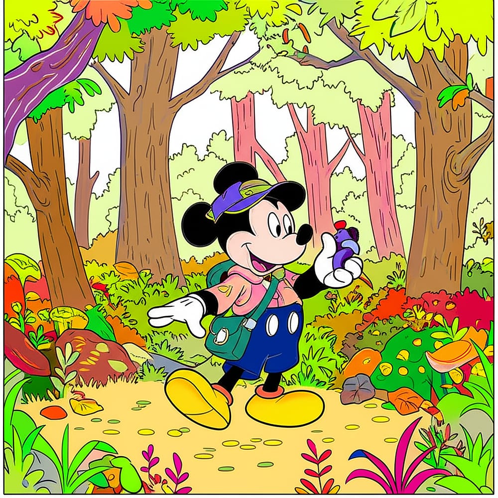 Mickey Mouse Forest Adventure Coloring Page colored version