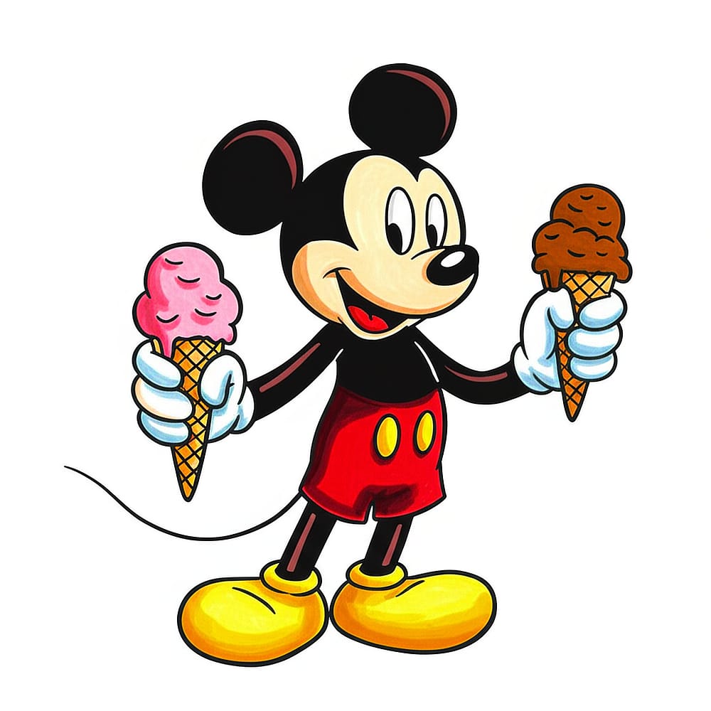 Mickey Mouse with Ice Cream Cones Coloring Page colored version