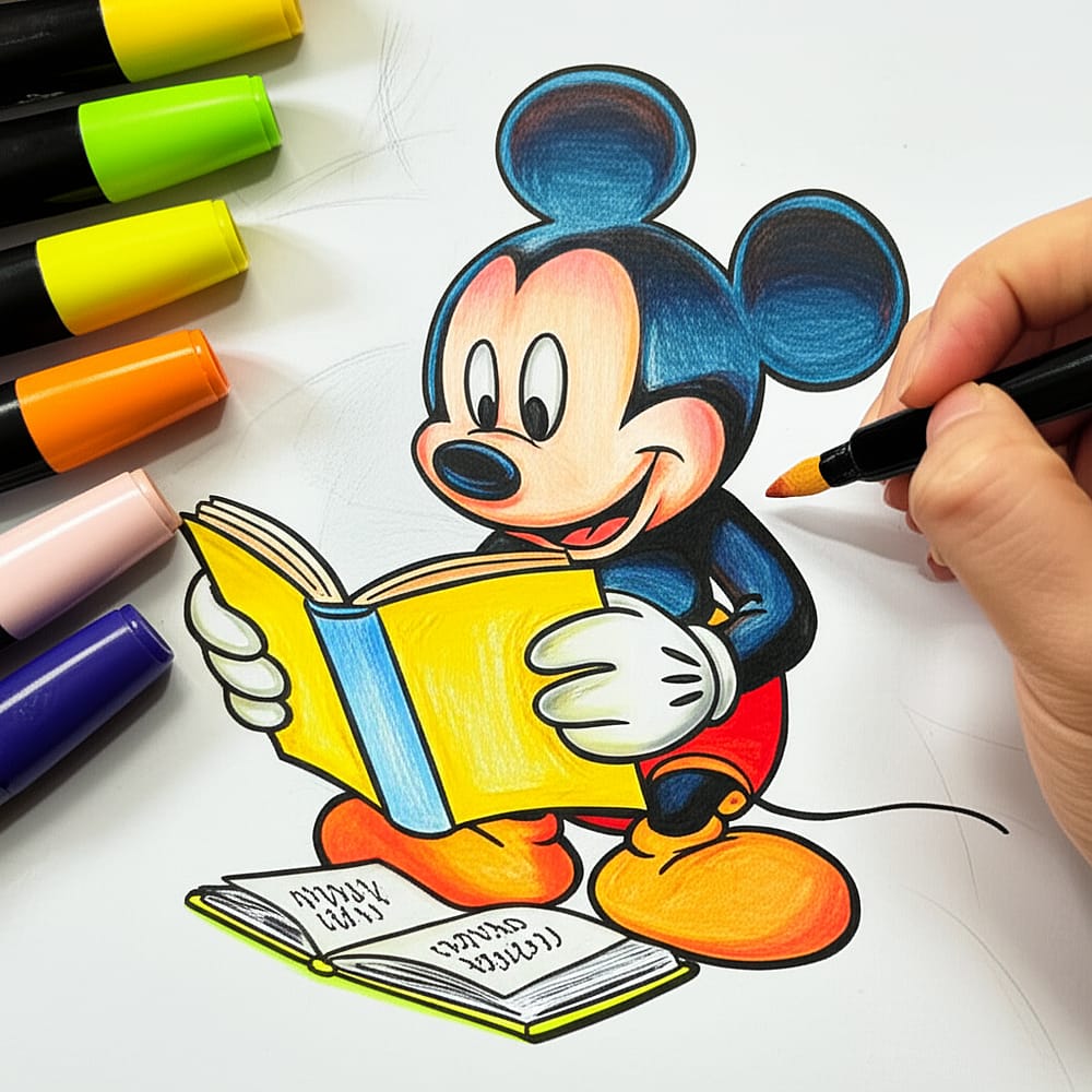 Mickey Mouse Reading Time Coloring Page colored version