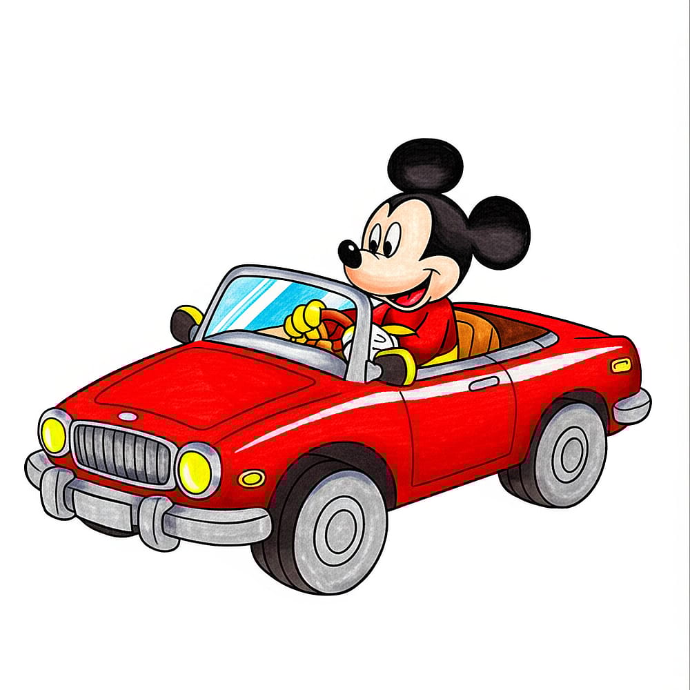 Mickey Mouse's Joyful Car Ride Coloring Page colored version