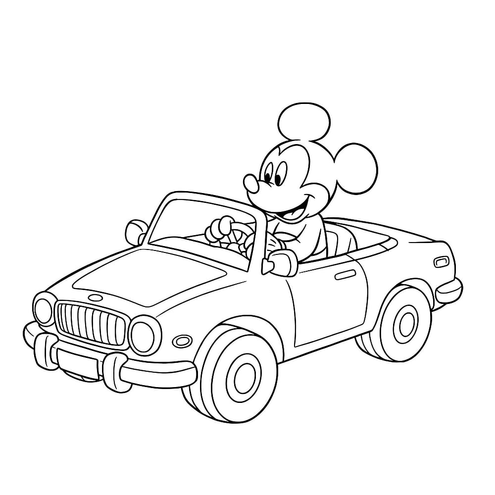 Mickey Mouse's Joyful Car Ride Coloring Page coloring page