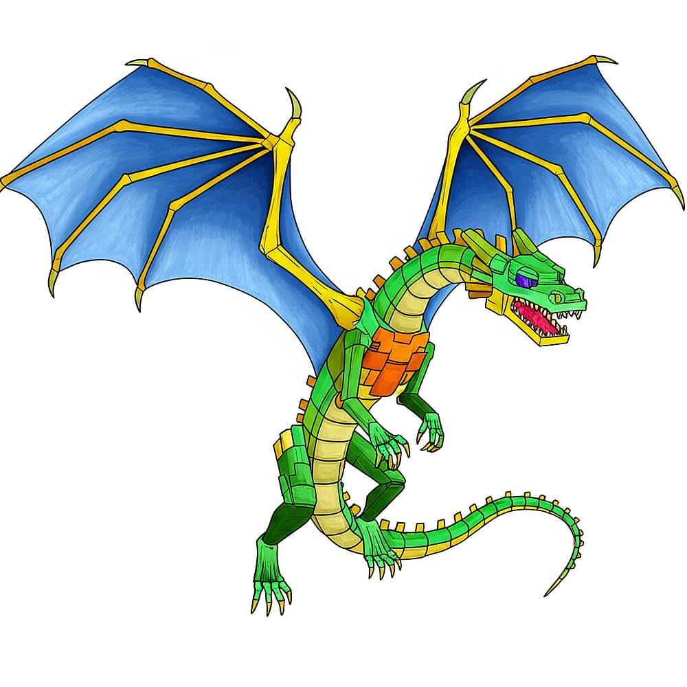 Mighty Blocky Pixel Dragon Coloring Page colored version