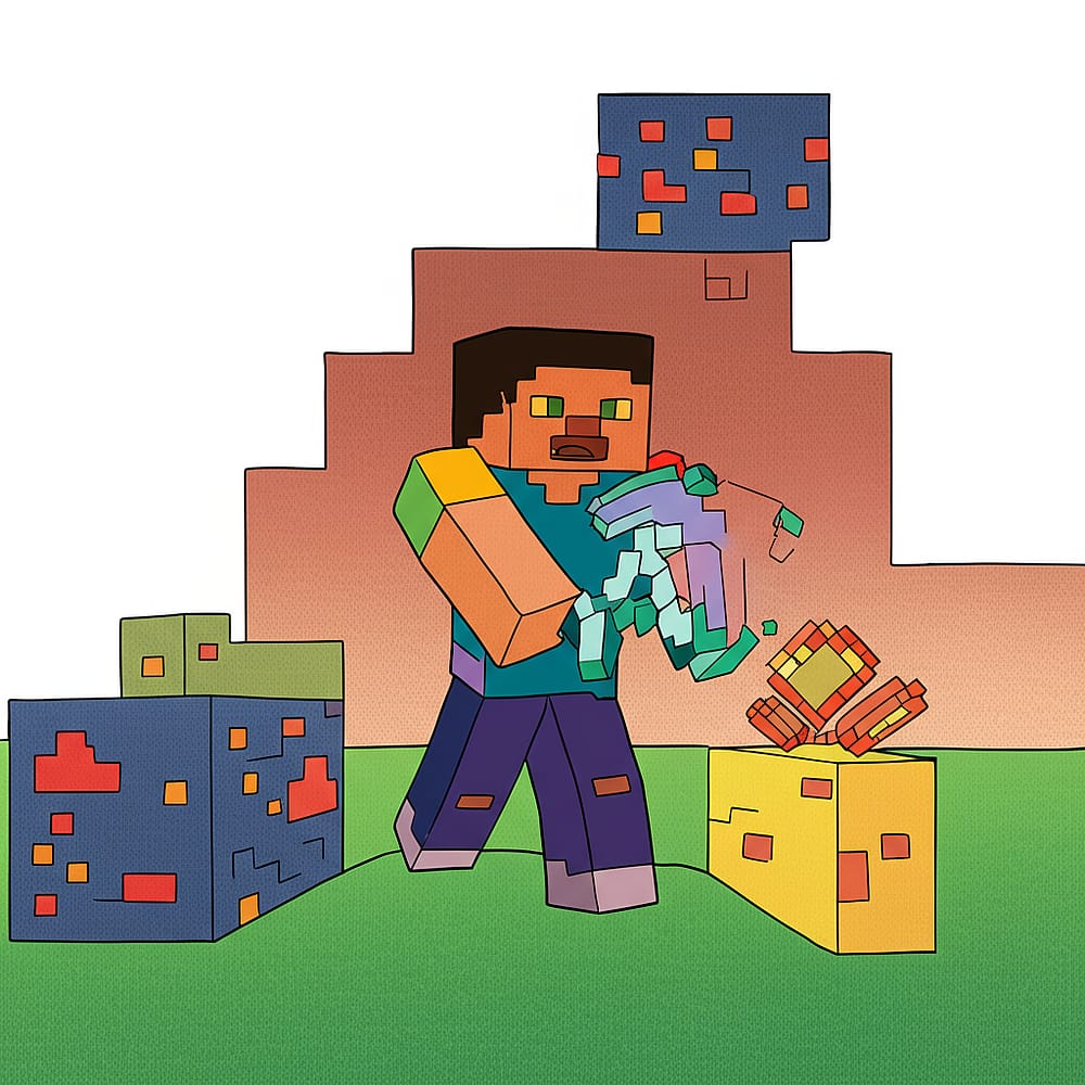 Minecraft Steve and Block Butterfly Coloring Page colored version