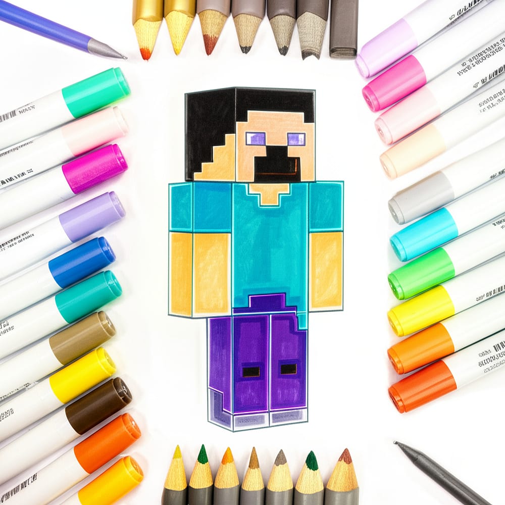 Minecraft Steve Coloring Page colored version