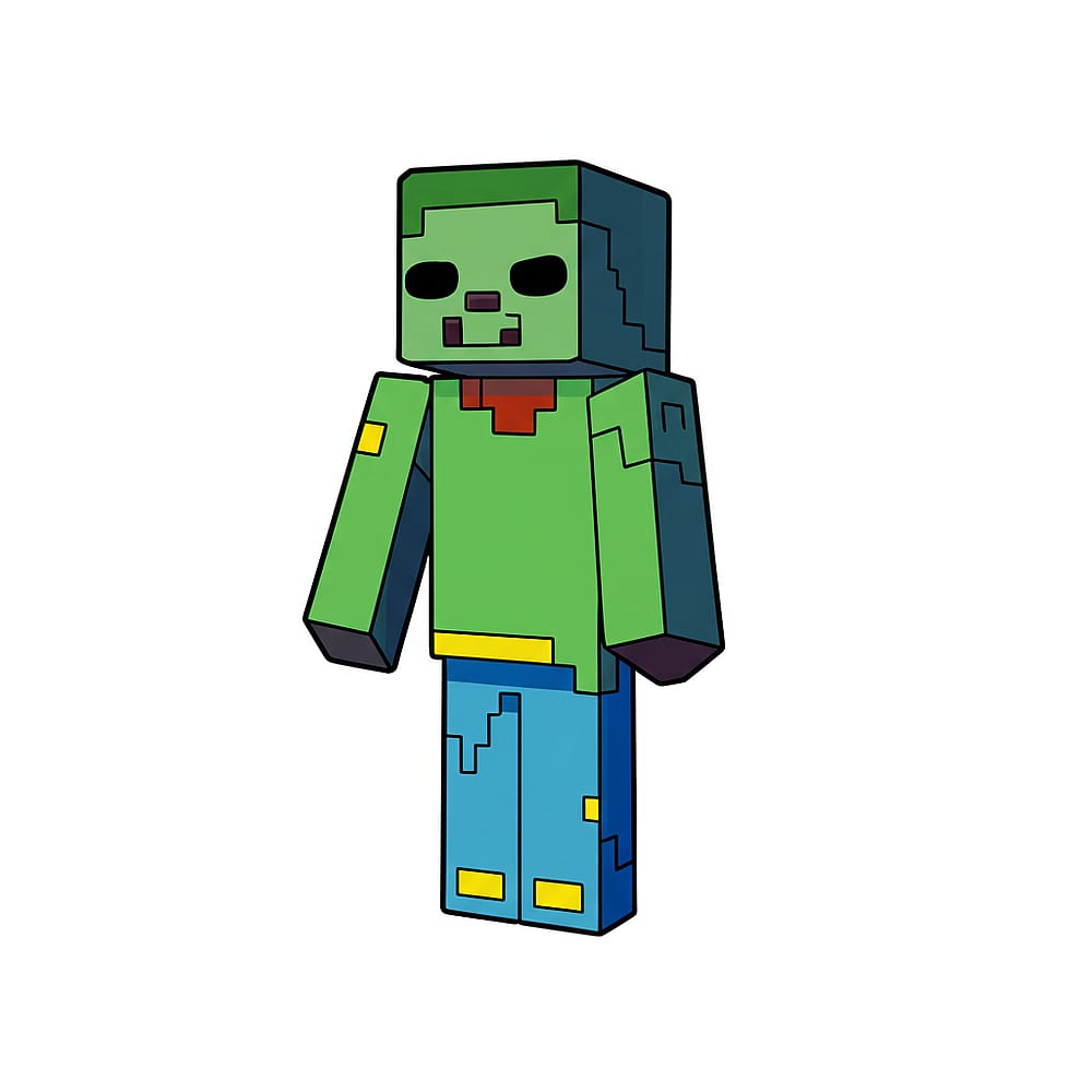 Classic Minecraft Zombie Coloring Page colored version