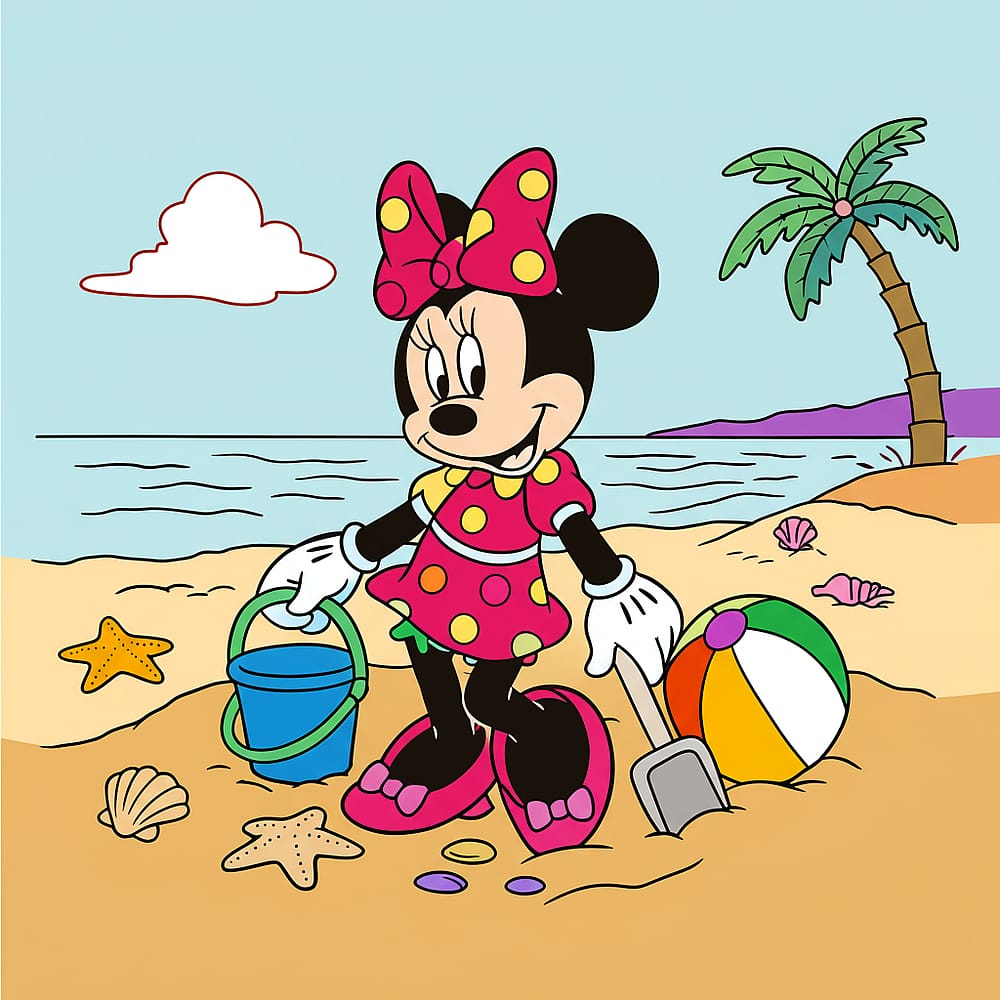Minnie Mouse Beach Fun Coloring Page colored version