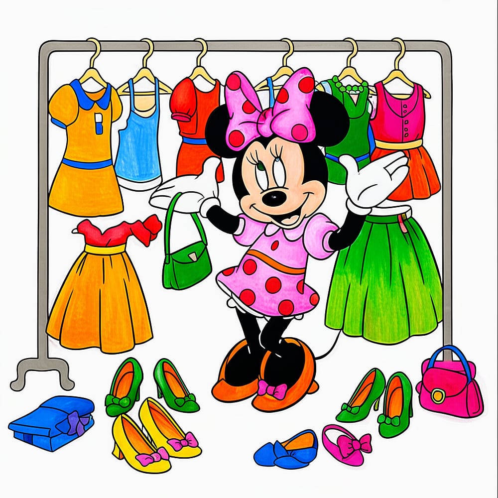 Minnie Mouse Fashion Fun Coloring Page colored version