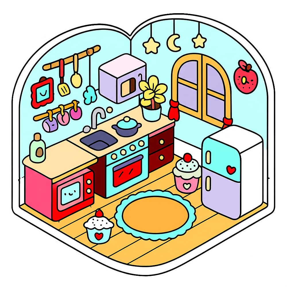 My Dream Kawaii Kitchen Coloring Page colored version