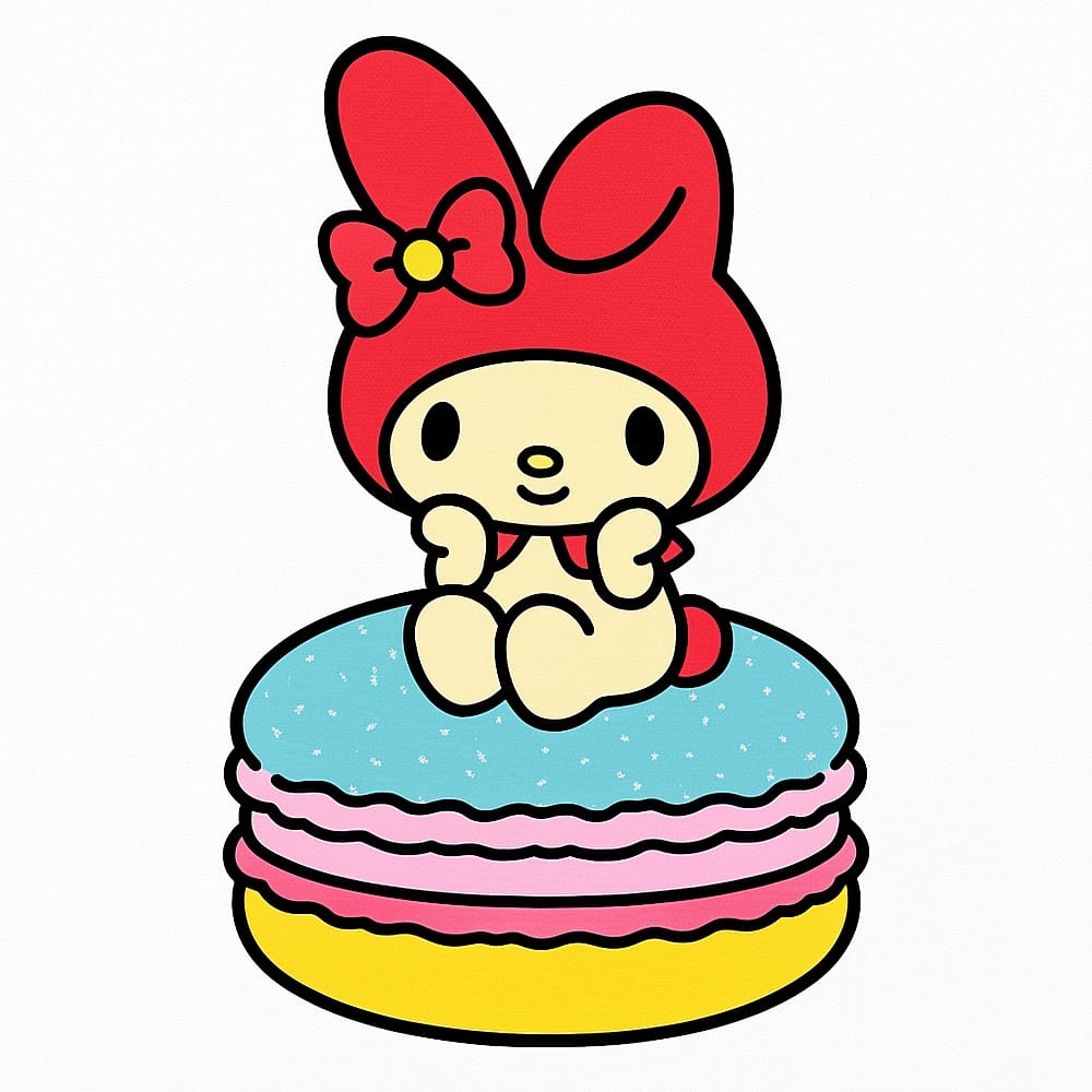 Adorable My Melody on Macaron Coloring Page colored version