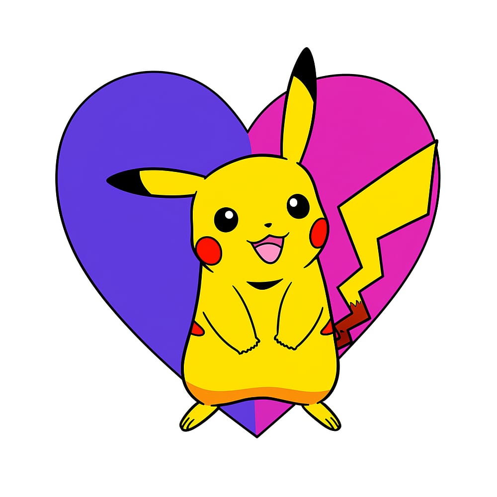 Adorable Pikachu with Heart Coloring Page colored version
