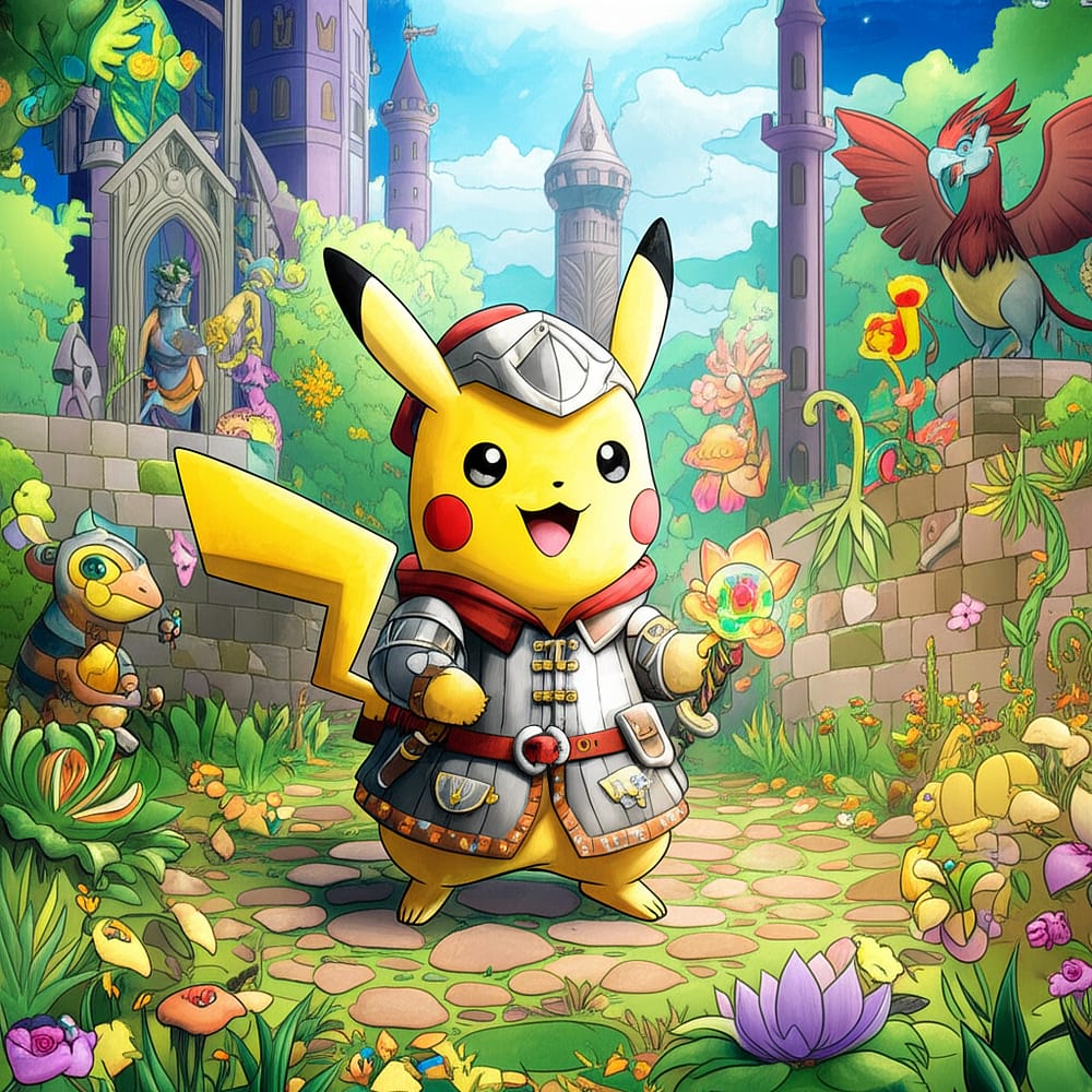 Pikachu's Medieval Adventure Coloring Page colored version