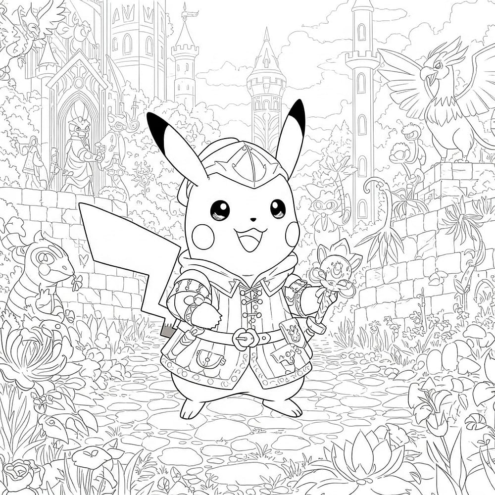 Pikachu's Medieval Adventure Coloring Page coloring page