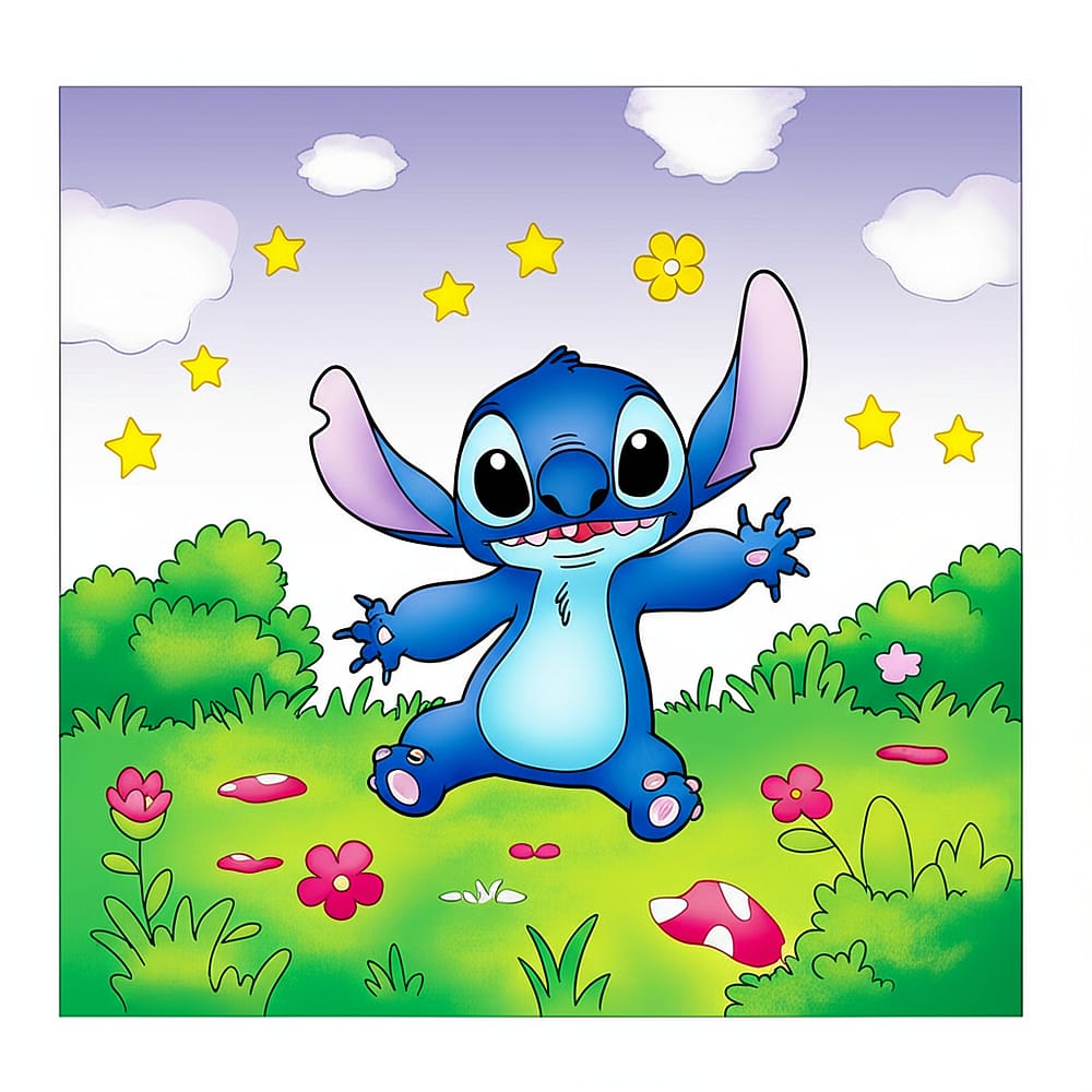 Playful Stitch Outdoor Fun Coloring Page colored version