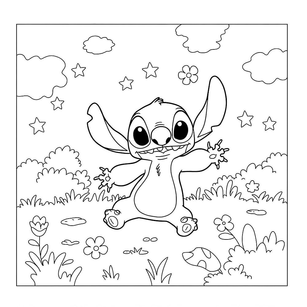 Playful Stitch Outdoor Fun Coloring Page coloring page
