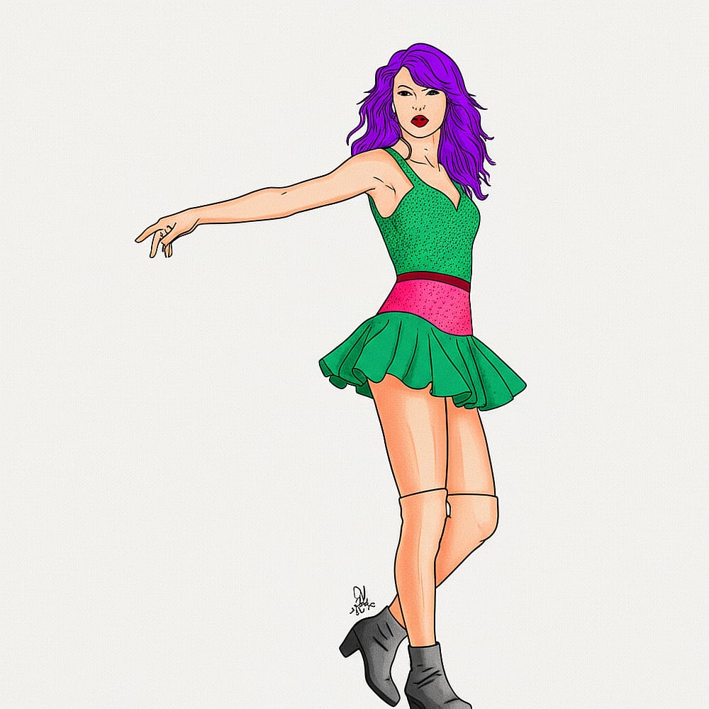 Pop Star Sensation Coloring Page - Taylor Swift Inspired colored version