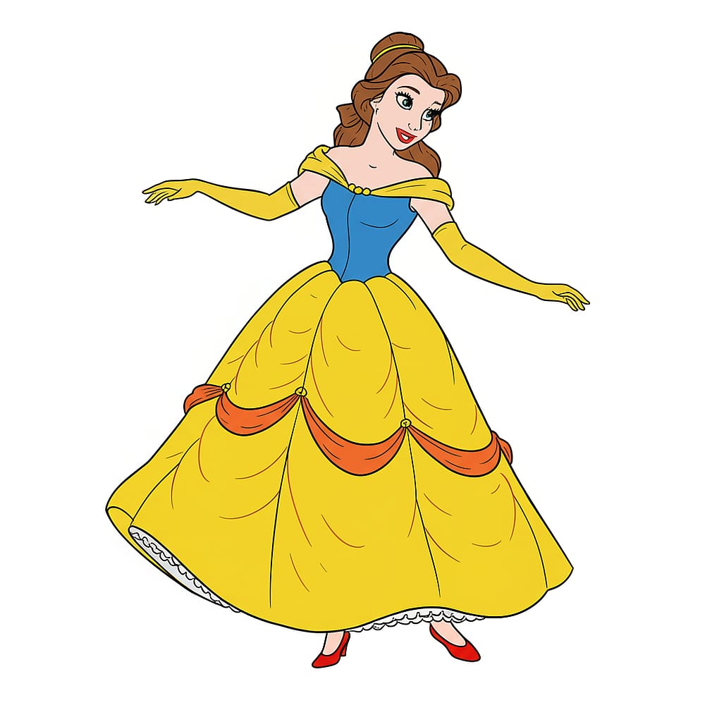 Elegant Princess Belle Ball Gown Coloring Page colored version