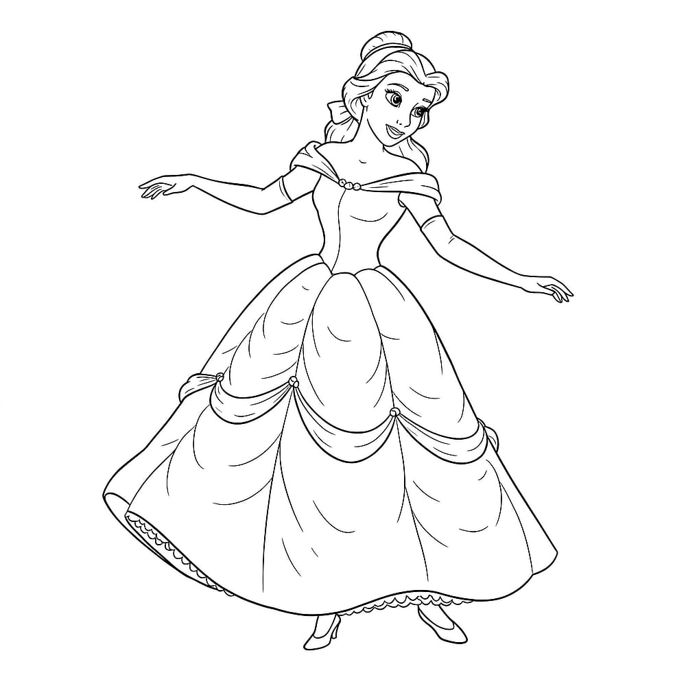 Elegant Princess Belle Ball Gown Coloring Page coloring page