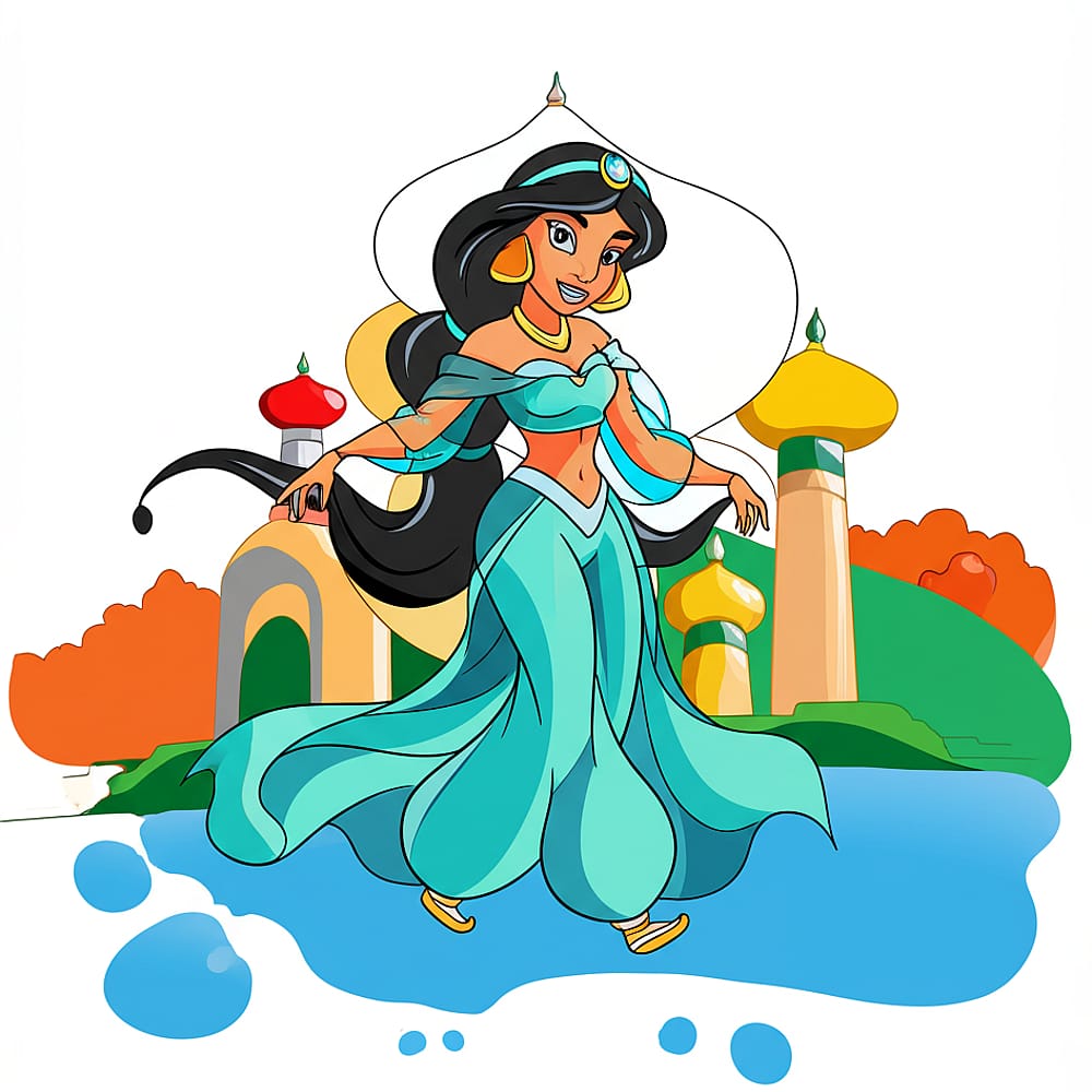 Enchanting Princess Jasmine Coloring Page colored version