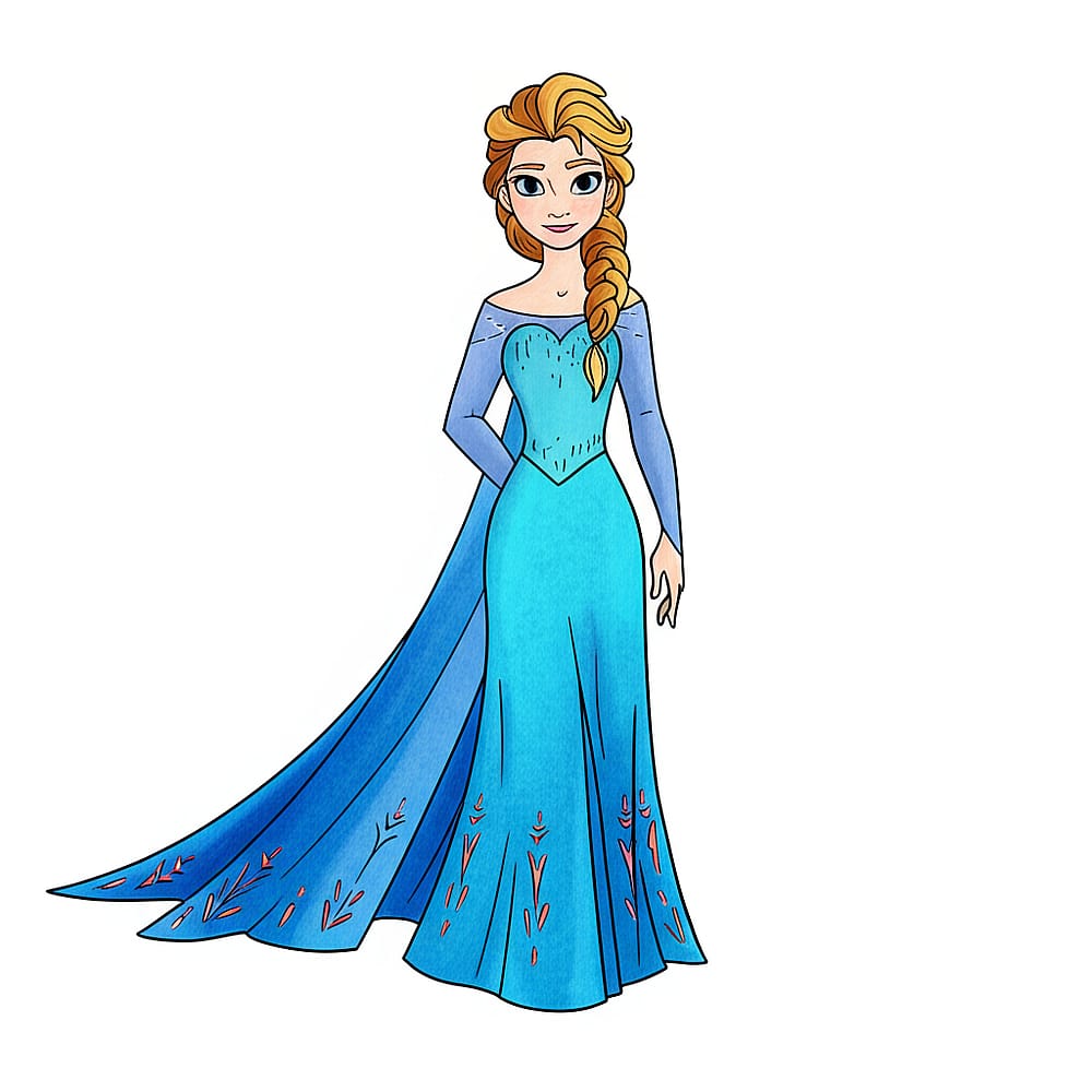 Majestic Queen Elsa Frozen Coloring Page colored version