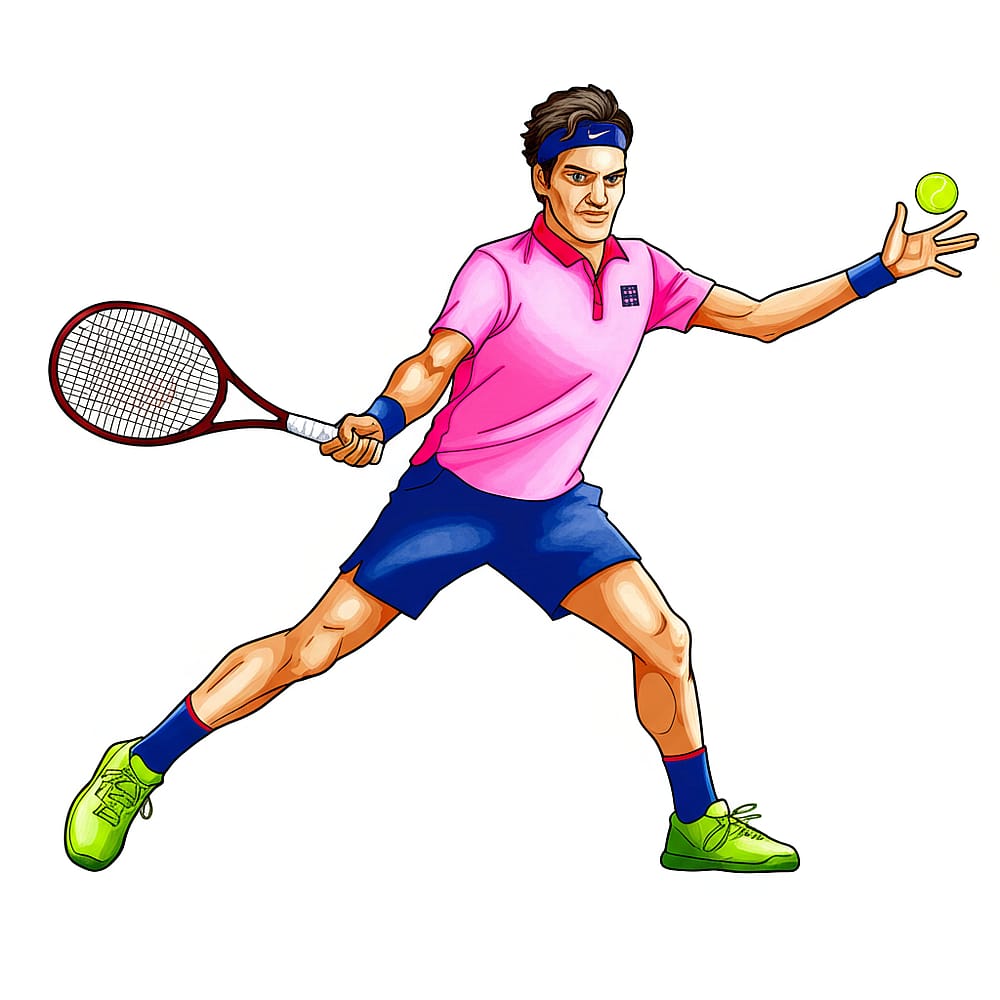 Dynamic Roger Federer Tennis Action Coloring Page colored version