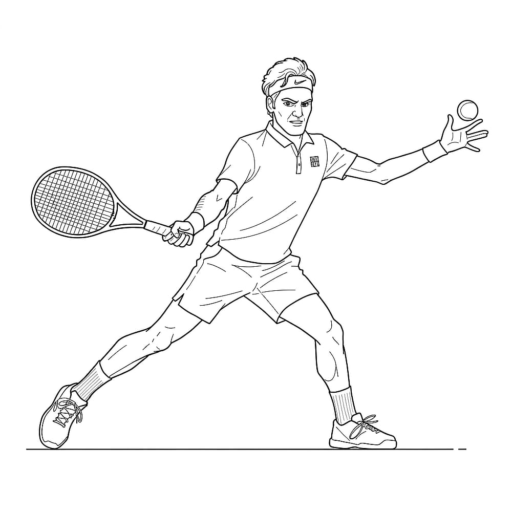 Dynamic Roger Federer Tennis Action Coloring Page coloring page