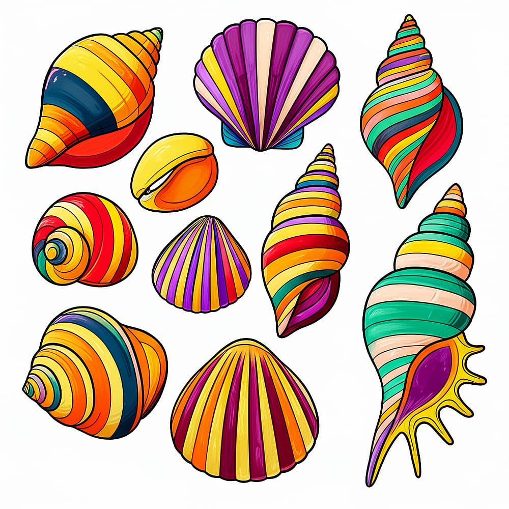 Beautiful Seashell Collection Coloring Page colored version