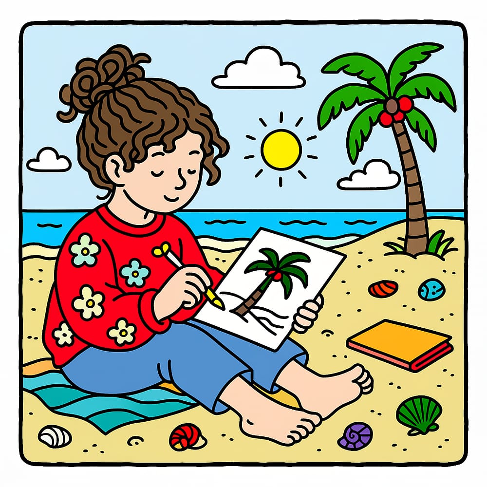 Seaside Sketching Fun Coloring Page colored version
