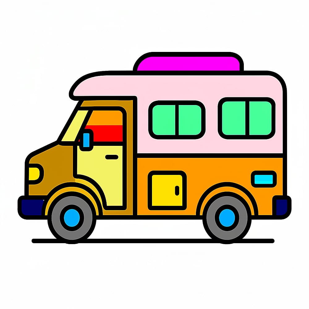 Simple Camper Van Adventure Coloring Page colored version