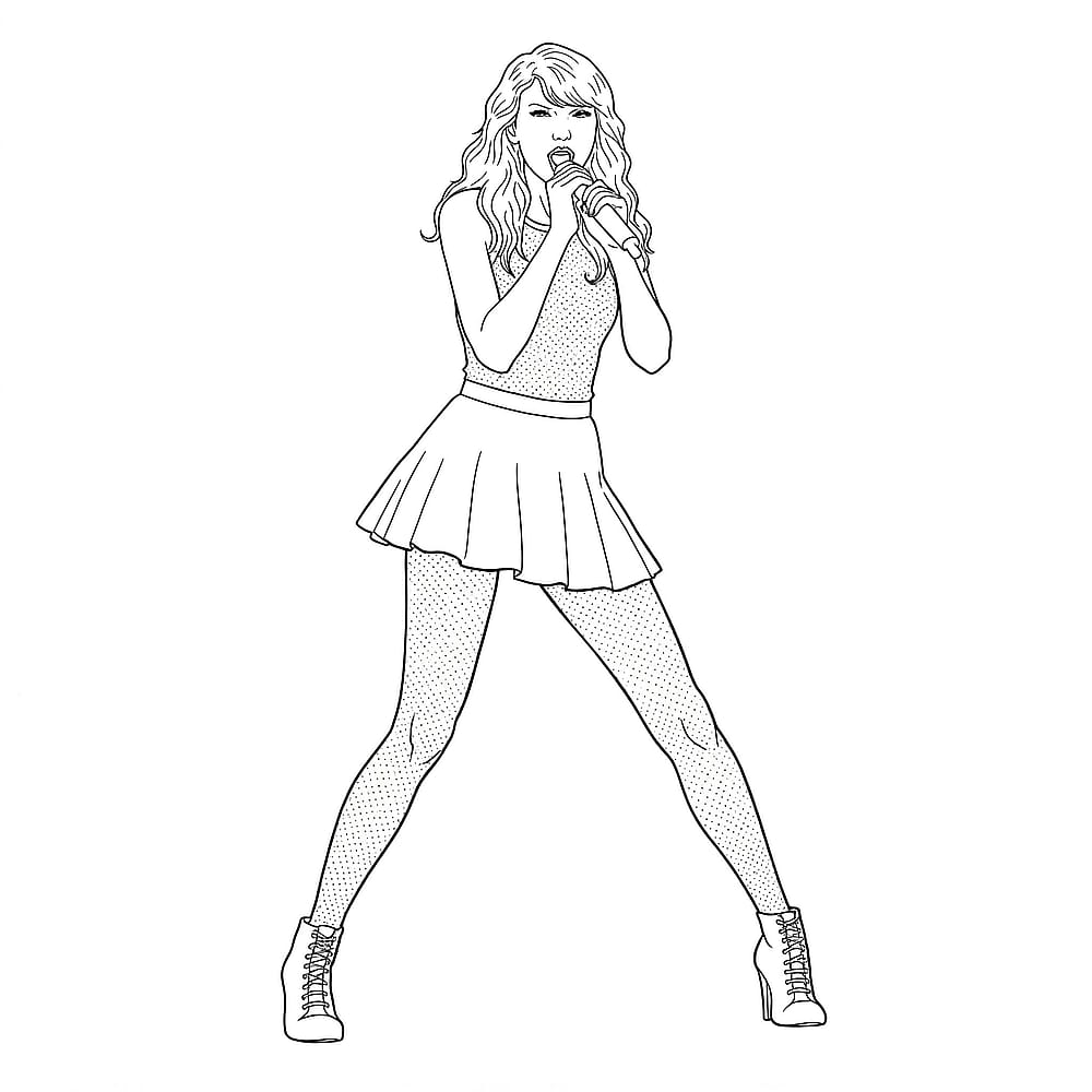 Singing Superstar Taylor Swift Inspired Coloring Page coloring page