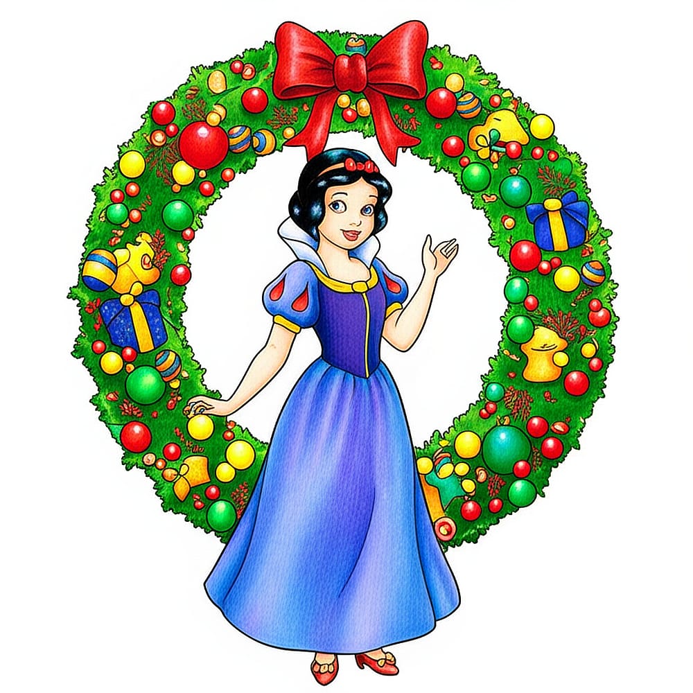 Snow White Christmas Wreath Coloring Page colored version