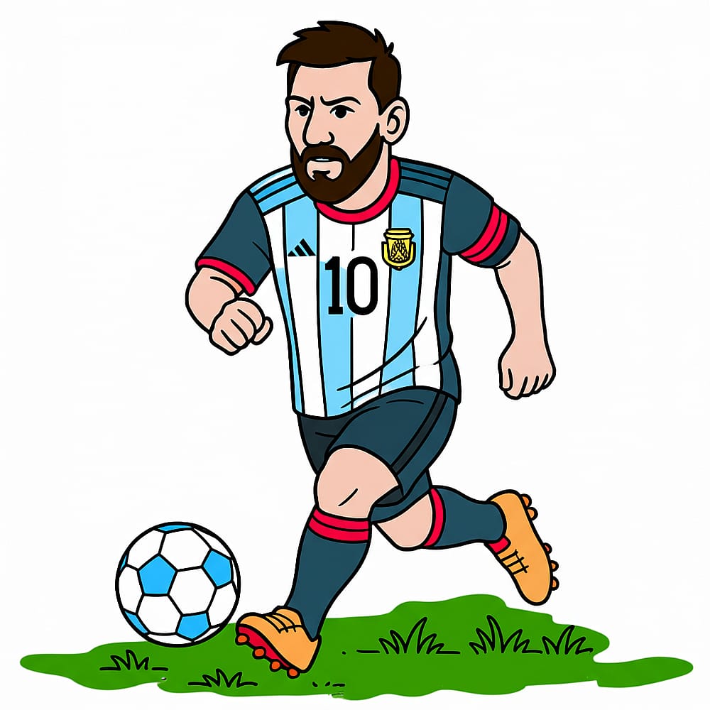 Soccer Superstar Lionel Messi Coloring Page colored version