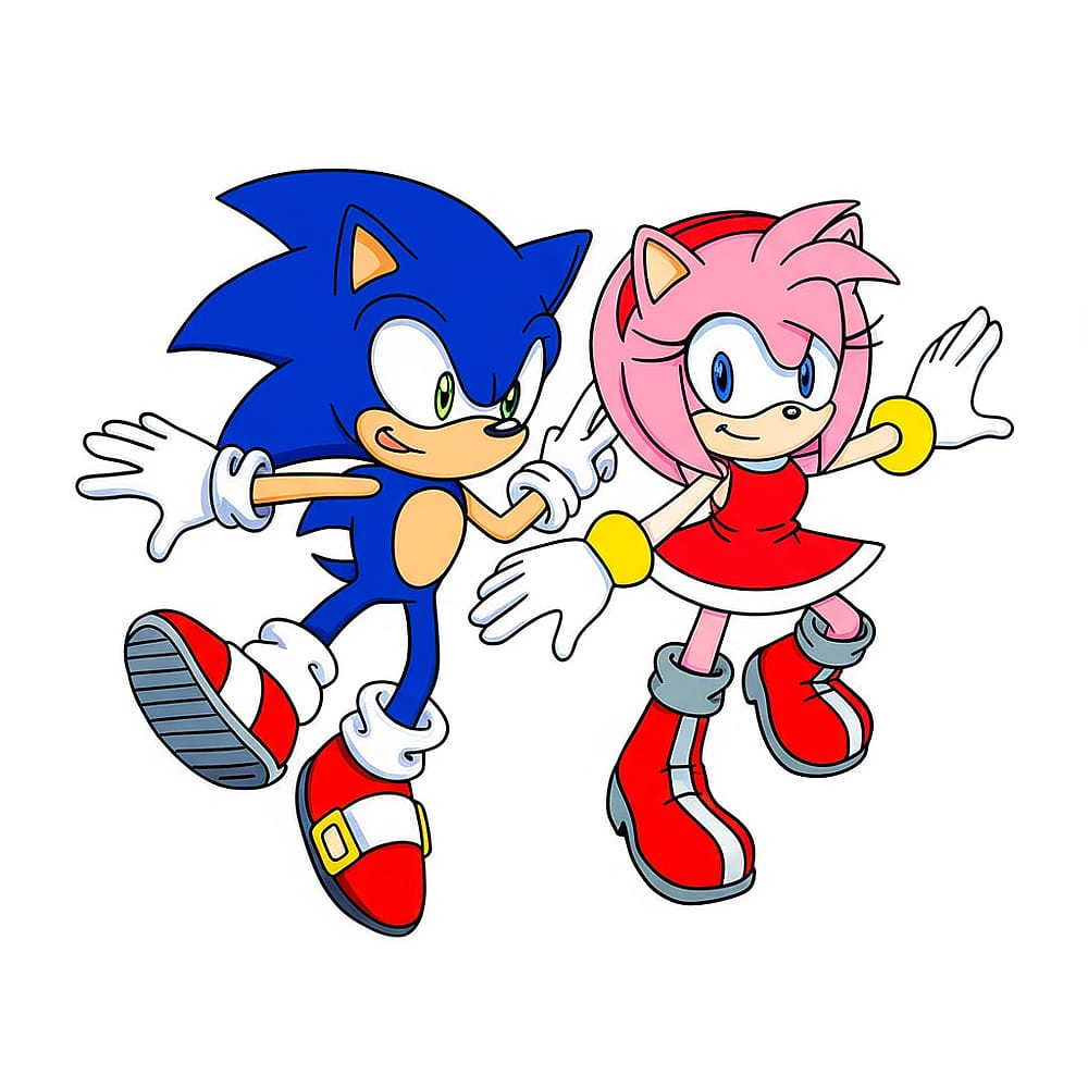 Sonic and Amy Dynamic Duo Coloring Page colored version
