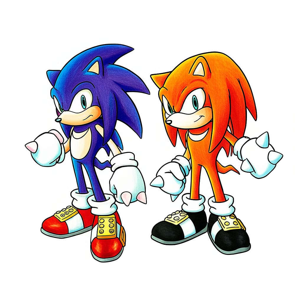 Sonic and Knuckles Team Up Coloring Page colored version