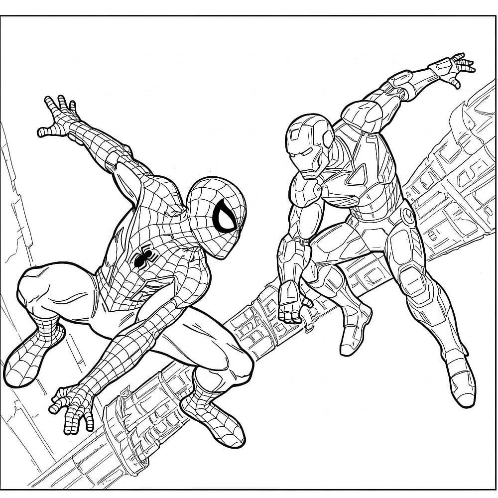 Epic Spider-Man and Iron Man Team-Up Coloring Page coloring page