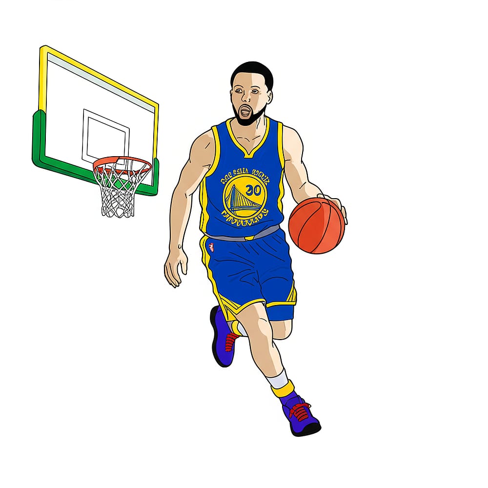 Stephen Curry Basketball Action Coloring Page colored version