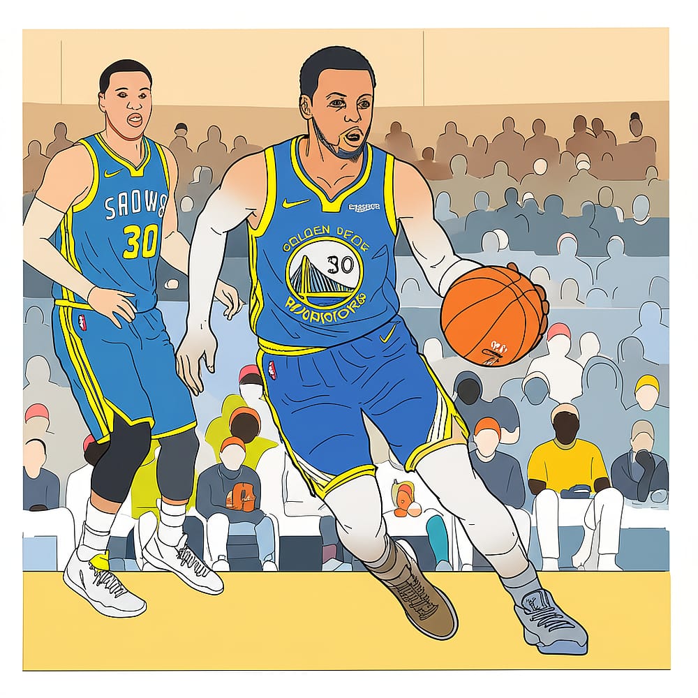 Stephen Curry Dribbling Action Coloring Page colored version