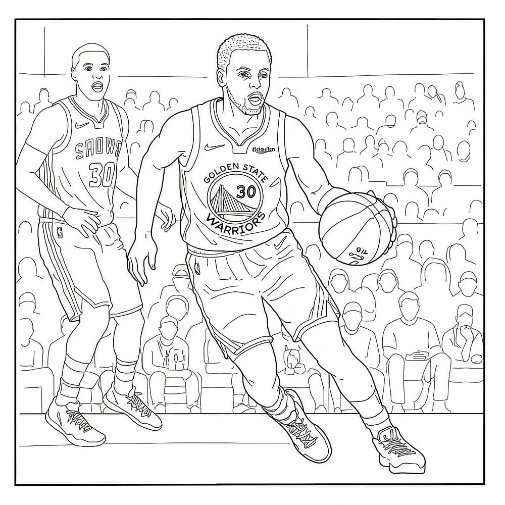 Stephen Curry Dribbling Action Coloring Page coloring page